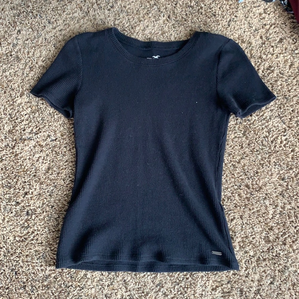 Black slim waffle tee